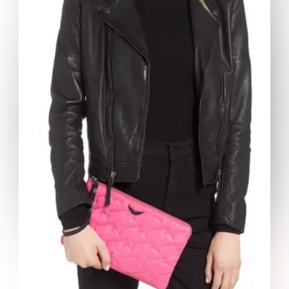 ‼️RARE‼️🎸Zadig & Voltaire🎸🔥NWOT🔥Uma Wing Quilted Leather Wristlet/Clutch in Pink - Picture 2 of 15